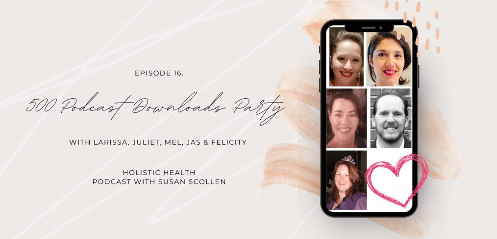 500 download party with Larissa, Juliet, Mel, Jas and Felicity